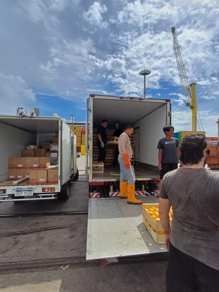 DP Trawl crew handling cargo and port logistics during an international supply request