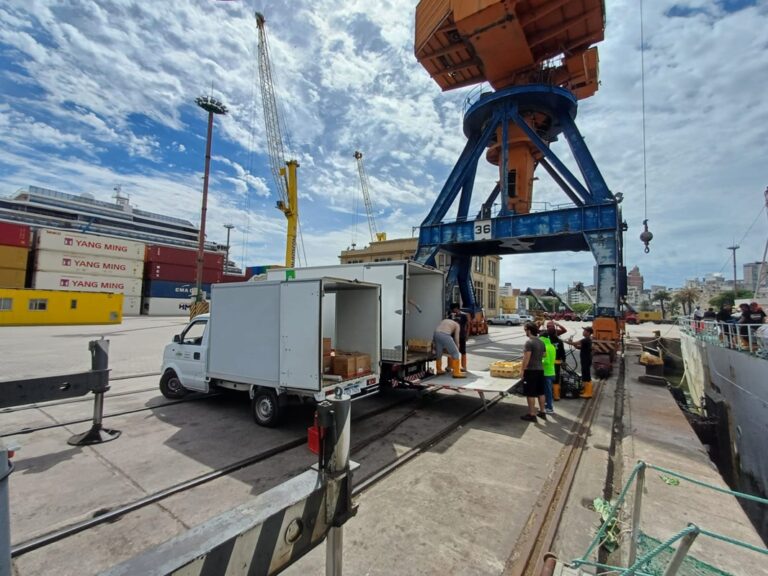 DP Trawl team handling cargo and port logistics during a ship supply operation at the Port of Montevideo
